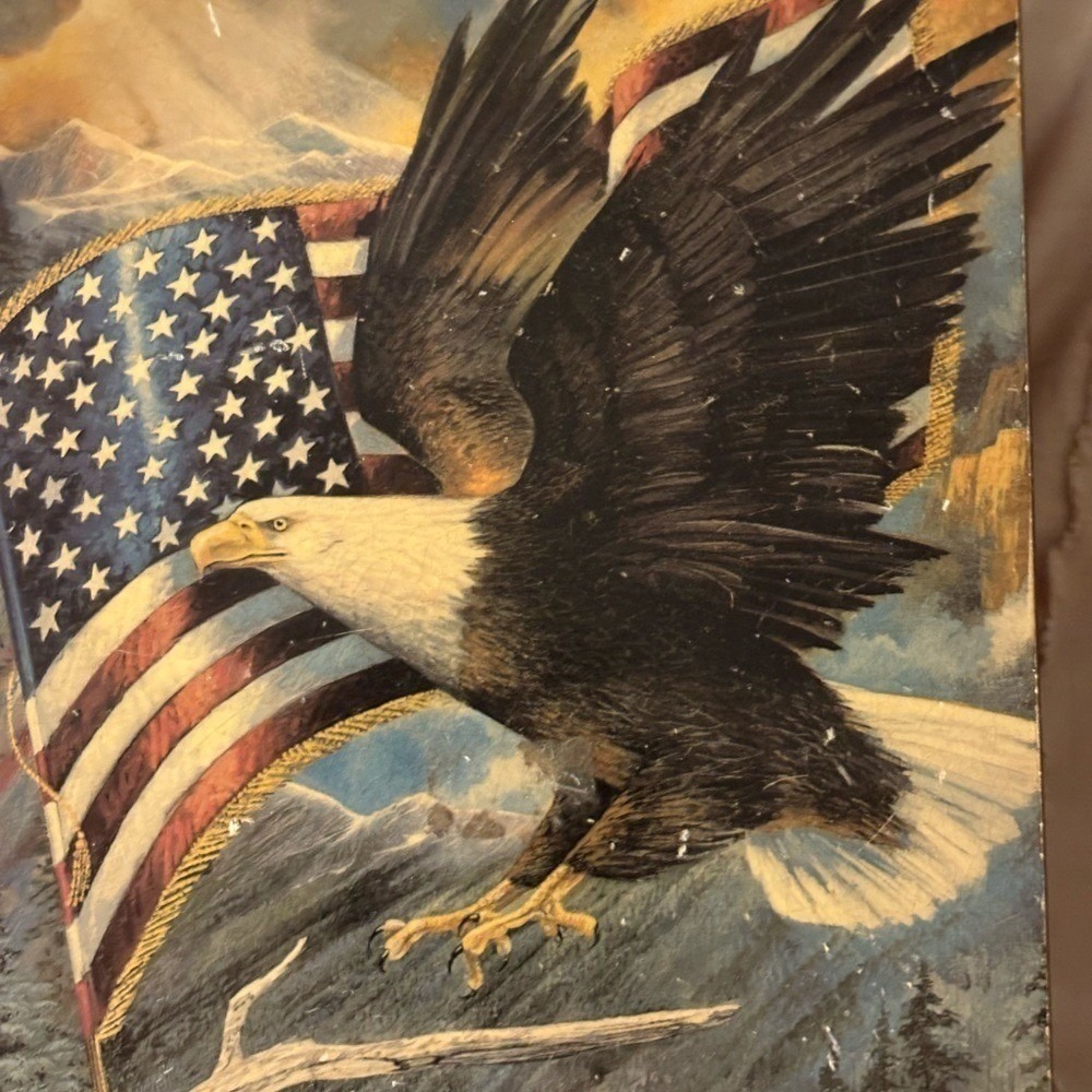 Vintage Cedar Patriotic Jewelry Box Americana Bald Eagle Flag